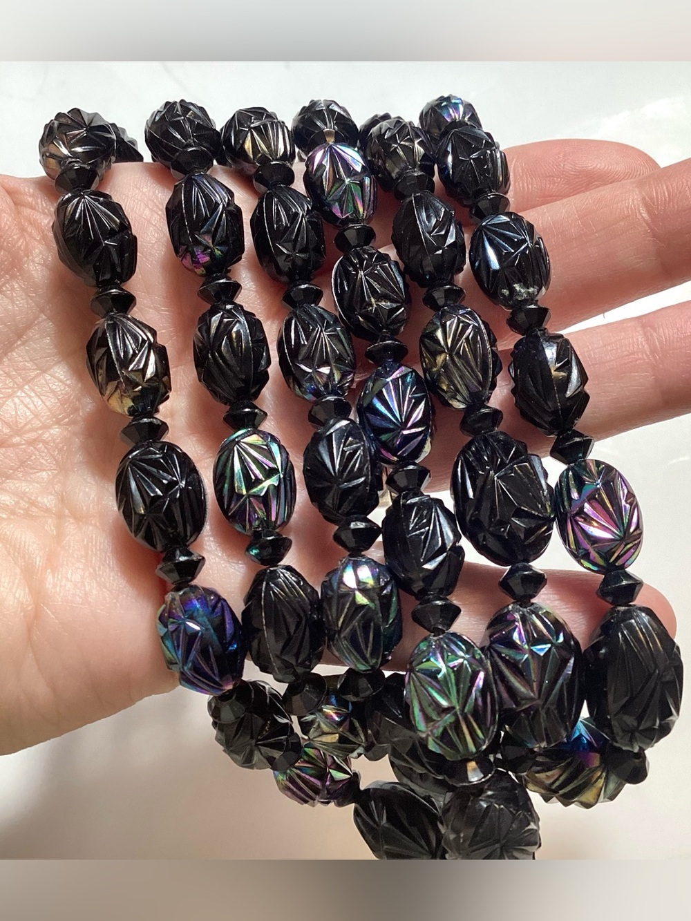 1950s Vtg Austria Made AB Lucite Statement Necklace - Picture 4 of 11